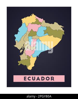 Karte Ecuador. Länderposter mit Regionen. Form Ecuadors mit Ländername. Ansprechende Vektordarstellung. Stock Vektor