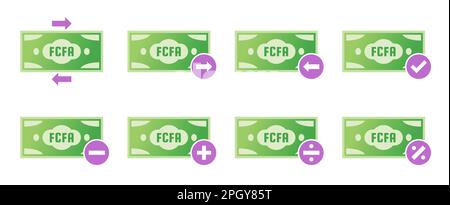 Symbolgruppe für zentralafrikanische CFA-Franc-Geldtransaktionen Stock Vektor