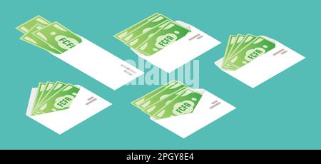 Zentralafrikanischer CFA-Franc Isometrisches Symbol für Geld in Umschlag Stock Vektor