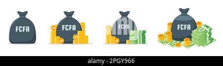 Zentralafrikanischer CFA-Franc Money Bag Icon Set Stock Vektor