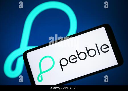 Ukraine. 24. März 2023. In dieser Abbildung ist das Pebble-Logo auf einem Smartphone-Bildschirm zu sehen. Kredit: SOPA Images Limited/Alamy Live News Stockfoto