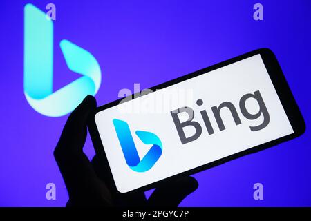 Ukraine. 24. März 2023. In dieser Fotoabbildung ist das Microsoft Bing Logo auf einem Smartphone-Bildschirm zu sehen. Kredit: SOPA Images Limited/Alamy Live News Stockfoto