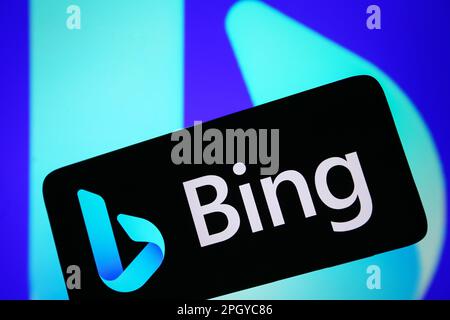 Ukraine. 24. März 2023. In dieser Fotoabbildung ist das Microsoft Bing Logo auf einem Smartphone-Bildschirm zu sehen. Kredit: SOPA Images Limited/Alamy Live News Stockfoto