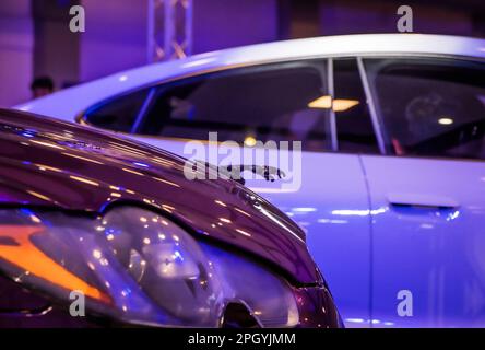 Jaguar Symbol von der Fahrzeugfront am 25. februar 2023 auf der Automobilausstellung in Kochi, Indien. Stockfoto
