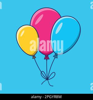 Ballon-Cartoon-Vektorabbildung, Eine Reihe von Ballons für Geburtstag und Party-Vektorsymbol-Abbildungen, Aufkleber für flache 3-Ballonabbildung Stock Vektor