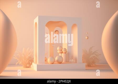 Natürliches Podium-Hintergrundprodukt in Beige, luxuriös und minimalistisch, 3D-Rendering Stockfoto