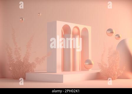Natürliches Podium-Hintergrundprodukt in Beige, luxuriös und minimalistisch, 3D-Rendering Stockfoto