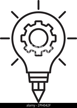 Projektmanagement-Glühbirne, Zahnrad, Bleistift, kreative Ideenvektorsymbol-Illustration. Stock Vektor