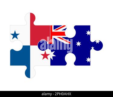 Zusammenhängendes Puzzle von Flaggen von Panama und Australien, Vektor Stock Vektor