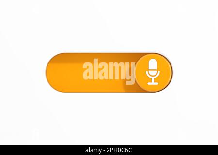 Gelber Kippschalter mit Mikrofonsymbol auf weißem Hintergrund. 3D-Rendering Stockfoto