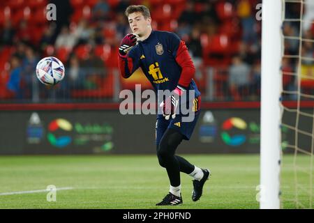 Almeria, Spanien. 24. März 2023. Julen Agirrezabala (ESP) Fußball/Fußball : unter 21 Jahren Internationales Freundschaftsspiel zwischen U21 Spanien 3-2 U21 Schweiz im Power Horse Stadium in Almeria, Spanien . Kredit: Mutsu Kawamori/AFLO/Alamy Live News Stockfoto