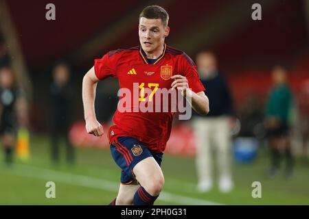 Almeria, Spanien. 24. März 2023. Sergio Gomez (ESP) Fußball : unter 21 Jahren Internationales Freundschaftsspiel zwischen U21 Spanien 3-2 U21 Schweiz im Power Horse Stadium in Almeria, Spanien . Kredit: Mutsu Kawamori/AFLO/Alamy Live News Stockfoto