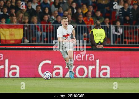 Almeria, Spanien. 24. März 2023. Lewin Blum (SUI) Fußball : unter 21 Jahren Internationales Freundschaftsspiel zwischen U21 Spanien 3-2 U21 Schweiz im Power Horse Stadium in Almeria, Spanien . Kredit: Mutsu Kawamori/AFLO/Alamy Live News Stockfoto