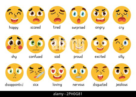 Lustige Emoji-Sets. Unterschiedliche emotionale Ausdrücke Stock Vektor