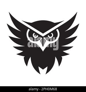 Minimales Schwarz-Weiß-Vektorsymbol der Eule. Isoliertes künstlerisches Logo. Tattoo-Vorstellungen des Weisen Tieres. Stock Vektor