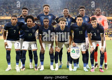 Das Ecuador-Team posiert vor dem Spiel zwischen Australien und Ecuador am 24. März 2023 im CommBank Stadium in Sydney, Australien. Stockfoto