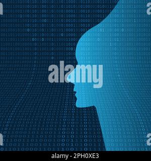 Dark futuristic Machine Learning, künstliche Intelligenz, Cloud Computing, automatisierte Support-Unterstützung und Netzwerkdesign-Konzept mit Roboter oder Hum Stock Vektor