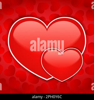 Zwei Herzen auf rotem Hintergrund, Vektor EPS10-Darstellung Stock Vektor