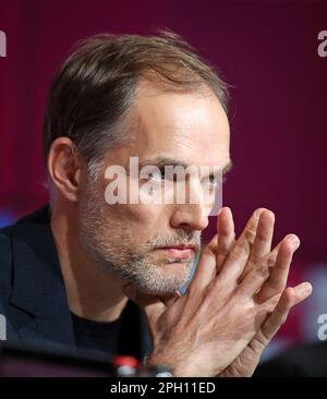 München, Deutschland. 25. März 2023. MÜNCHEN - MÄRZ 25: Vorstellung des neuen Cheftrainers Thomas Tuchel vom FC Bayern Munechen in der Allianz Arena am 25. März 2023 in München. Präsentation von Trainer Coach Thomas Tuchel von Bayern München in der Münchner Allianz Arena Fussball 1. Bundesliga Saison 2022 / 2023 © diebilderwelt / Alamy Live News Stockfoto