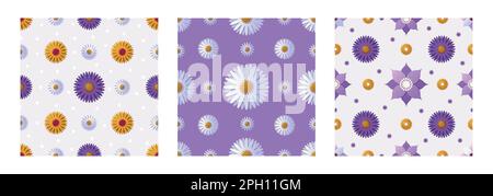 Einfaches Blumenmuster im Retro-Look. Süßes, groovy Blumenmuster, Sommer 60s helle Power für Schreibwaren, 70s Pop-Art. Botanisch isolierte dekorative Origami Papierelemente nahtloser Vektorhintergrund Stock Vektor