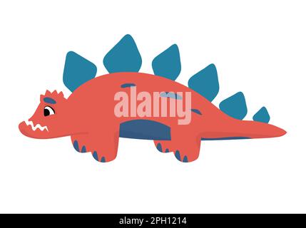 Ein Dinosaurier, handgezeichnet. Jurassic-Tier isoliert auf weißem Hintergrund. Kindisches T-Shirt-Muster oder Poster. Lustiger glücklicher Dino, Fantasy-Kreatur für Kinder Kinderzimmer Dekor, Vektor-Cartoon-Flachbild Stock Vektor