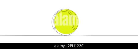 Tennisball mit einer Strichzeichnung. Durchgehende Linienzeichnung der Kugel. Stock Vektor