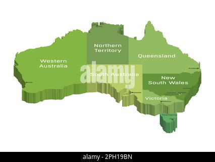 Australische 3D-Karte (isometrisch), farbig nach Bundesstaaten Stock Vektor