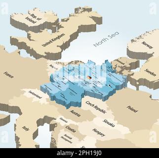 Deutschland gibt isometrische Karte mit Nachbarländern an Stock Vektor