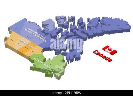 Kanada gibt 3D (isometrisch) farbige isolierte Vektorkarte an. Kanadische Flagge Stock Vektor