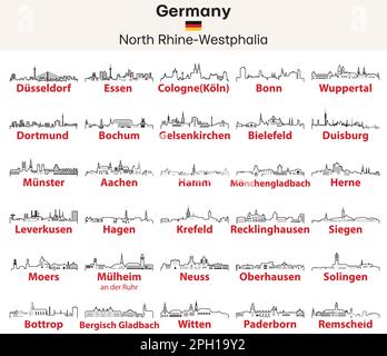 Nordrhein-Westfalen (Bundesstaat (Land) in Westdeutschland) bilden die Skyline-Vektorgruppe Stock Vektor