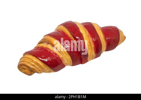 Frisch gebackene Croissants, isoliert auf weißem Hintergrund. Köstliches französisches Croissant, isoliert. Stockfoto