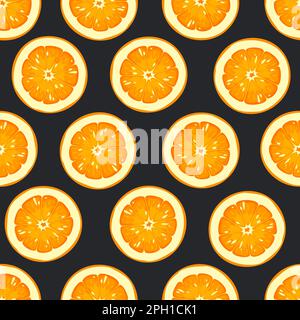Nahtloses Muster mit orangefarbenen Fruchtschichten auf schwarzem Hintergrund. Nahtloser Vektorhintergrund Stock Vektor