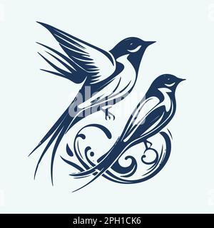 vector Retro-Tattoo mit Schwalbenvogel. Elemente für Logo, Label, Emblem, Schild, Abzeichen. Illustration Stock Vektor