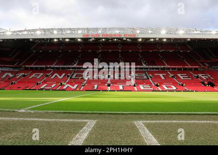 Manchester, Großbritannien. 25. März 2023. Blick von innen auf Old Trafford vor dem FA Women's Super League Match Manchester United Women vs West Ham United Women im Old Trafford, Manchester, Großbritannien, 25. März 2023 (Foto von Conor Molloy/News Images) in Manchester, Großbritannien, am 3./25. März 2023. (Foto: Conor Molloy/News Images/Sipa USA) Guthaben: SIPA USA/Alamy Live News Stockfoto