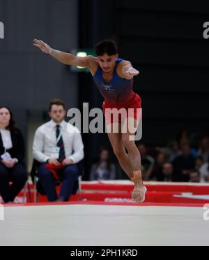 Messezentrum, Liverpool, Großbritannien. 25. März 2023. British Gymnastics Championships Day 3; Individual All-Around Final Floor für Herren – Jake Jarman (Huntingdon) Credit: Action Plus Sports/Alamy Live News Stockfoto