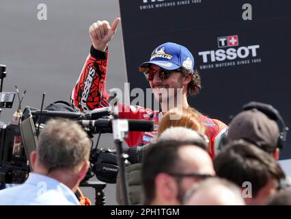 Portimao, Portugal. 25. März 2023. 25. März 2023, Autodromo International do Algarve, Portimao, MOTO GP GRANDE PREMIO DE PORTUGAL 2023, im Bild Gewinner Francesco Bagnaia aus Italien, Ducati Lenovo Team Credit: dpa/Alamy Live News Stockfoto