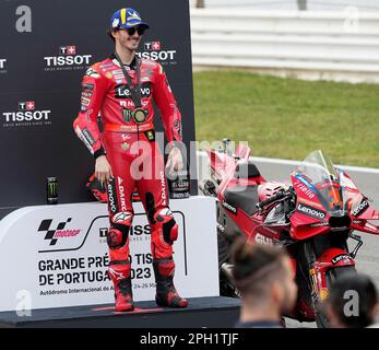 Portimao, Portugal. 25. März 2023. 25. März 2023, Autodromo International do Algarve, Portimao, MOTO GP GRANDE PREMIO DE PORTUGAL 2023, im Bild Gewinner Francesco Bagnaia aus Italien, Ducati Lenovo Team Credit: dpa/Alamy Live News Stockfoto