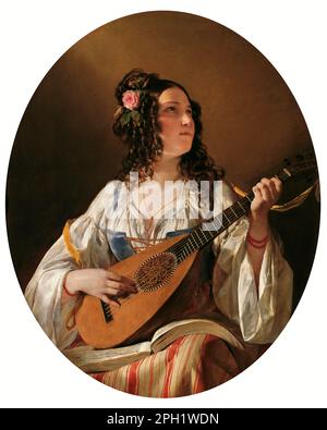 Lute Player vom österreichisch-ungarischen Porträtmaler Friedrich von Amerling (1803-1887), Öl auf Leinwand, 1838 Stockfoto