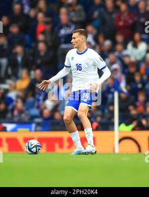 Glasgow, Schottland, Großbritannien. 25. März 2023; Hampden Park, Glasgow, Schottland: Euro 2024 Qualifier Football, Schottland gegen Zypern; Danilo Spoljaric von Zypern Kredit: Action Plus Sports Images/Alamy Live News Stockfoto