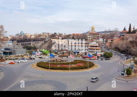 Tiflis, Georgien - 18. Februar 2023: Europaplatz, altes Tiflis. Reisen Stockfoto