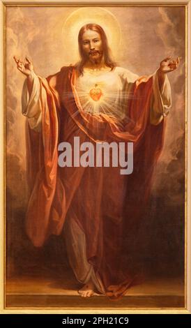 GENUA, ITALIEN - 6. MÄRZ 2023: Das Gemälde des Herzens Jesu in der Kirche Chiesa di Santa Marta von Mattia Traverso (1945). Stockfoto