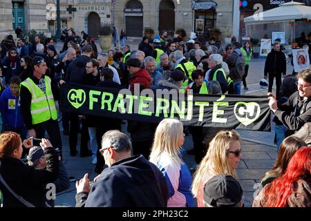 Vierter März der Verstümmelten, zum Beispiel. Gegen die Verwendung von LBD 40 und Granaten. Montpellier, Occitanie, Frankreich Stockfoto