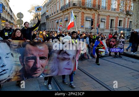 Vierter März der Verstümmelten, zum Beispiel. Gegen die Verwendung von LBD 40 und Granaten. Montpellier, Occitanie, Frankreich Stockfoto