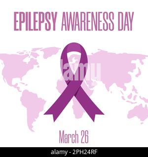 Konzept des Epilepsietages, Purple Day am 26. März. Vektordarstellung der Weltkarte mit Band zur Sensibilisierung und Text für Poster, Banner, Stock Vektor