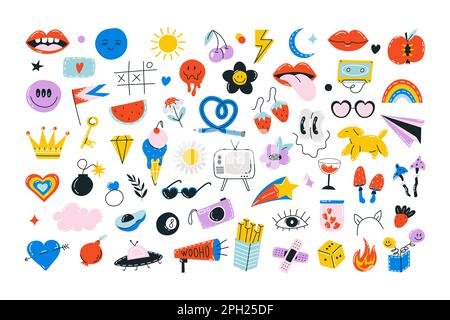 Retro-70s-Hippie-Sticker, coole Elemente. Stock Vektor