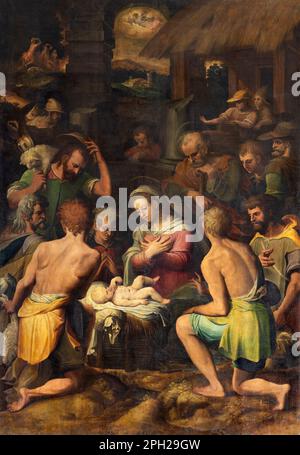 GENUA, ITALIEN - 6. MÄRZ 2023: Das Gemälde der Geburt in der Kirche Chiesa di Santa Caterina von Andrea Semino (1525 - 1595). Stockfoto