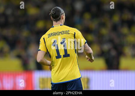 Stockholm, Schweden. 24. März 2023. STOCKHOLM, SCHWEDEN - MÄRZ 24: Schwedischer Zlatan Ibrahimovic während des UEFA EURO 2024-Qualifikationsspiels der Gruppe F zwischen Schweden und Belgien in der Friends Arena am 24. März 2023 in Stockholm, Schweden. Foto: Sebastian Frej Credit: Sebo47/Alamy Live News Stockfoto