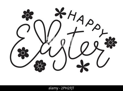 Frohe Osterschrift mit Blumen und Häschenohren Stock Vektor