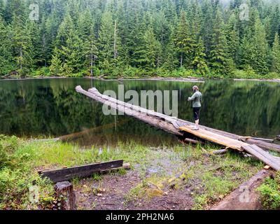 BC00716-00...BRITISH COLUMBIA - Bootsrampe und Abwaschanlage am Elk Lake Shelter, einem beliebten Ziel für Wanderer auf dem Sunshine Coast Trail. Stockfoto