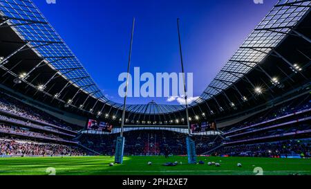 LONDON, VEREINIGTES KÖNIGREICH. 25., März 2023. Ein Überblick über das Spielfeld vor dem Spiel während des Gallagher Premiership Rugby The Show Down 3 Saracens vs Harlequins im Tottenham Hotspur Stadium am Samstag, den 25. März 2023. LONDON, ENGLAND. Kredit: Taka G Wu/Alamy Live News Stockfoto